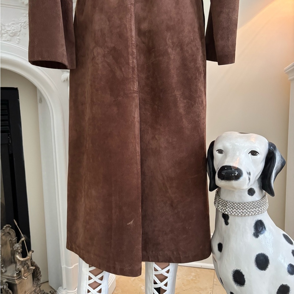 1970 Vintage Suede Elegant Brown Faux Fur Collar Coat - Picture 8 of 16